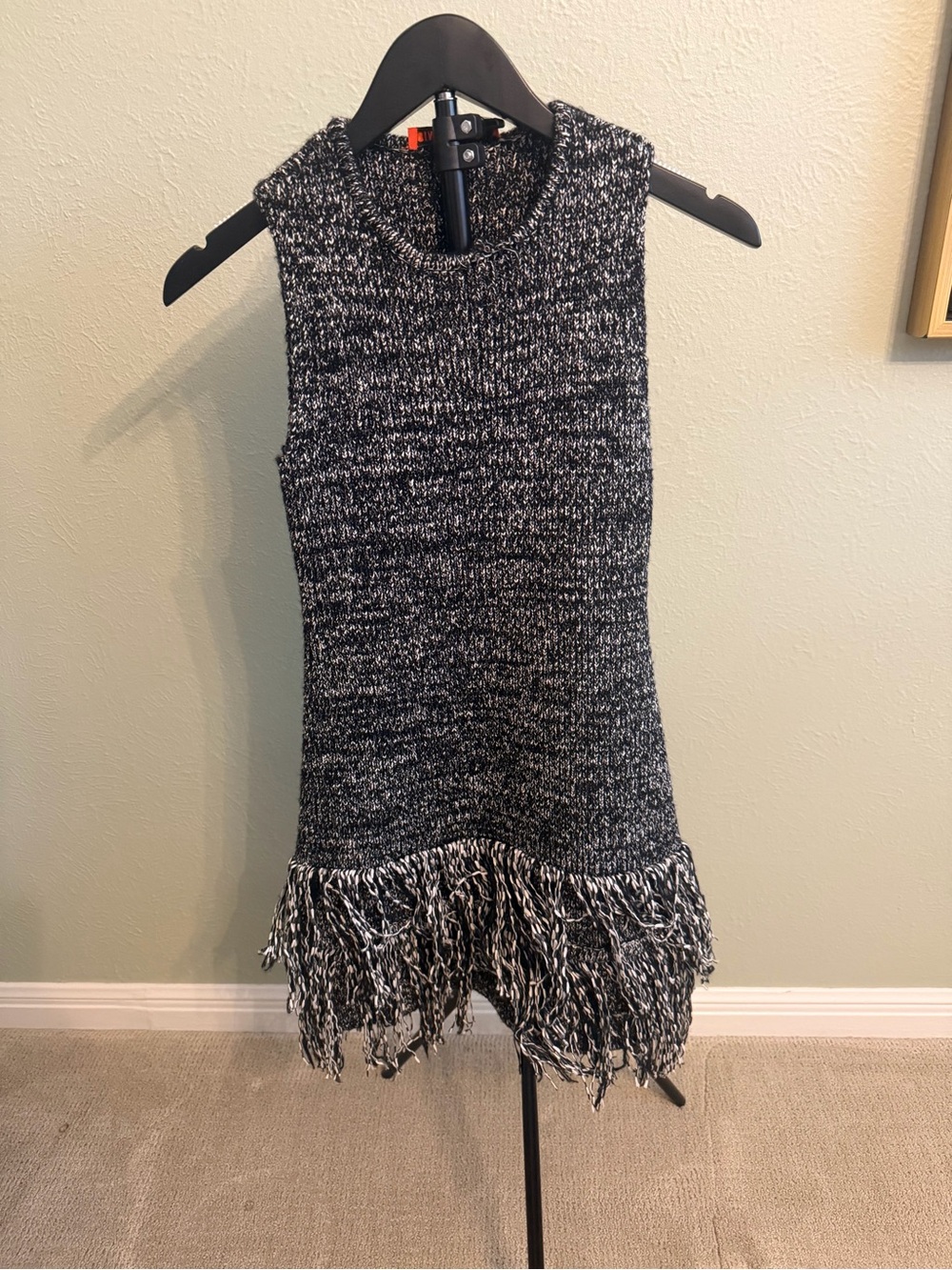Simon Miller Black & White Marled Sleeveless Fringe Knit Dress
